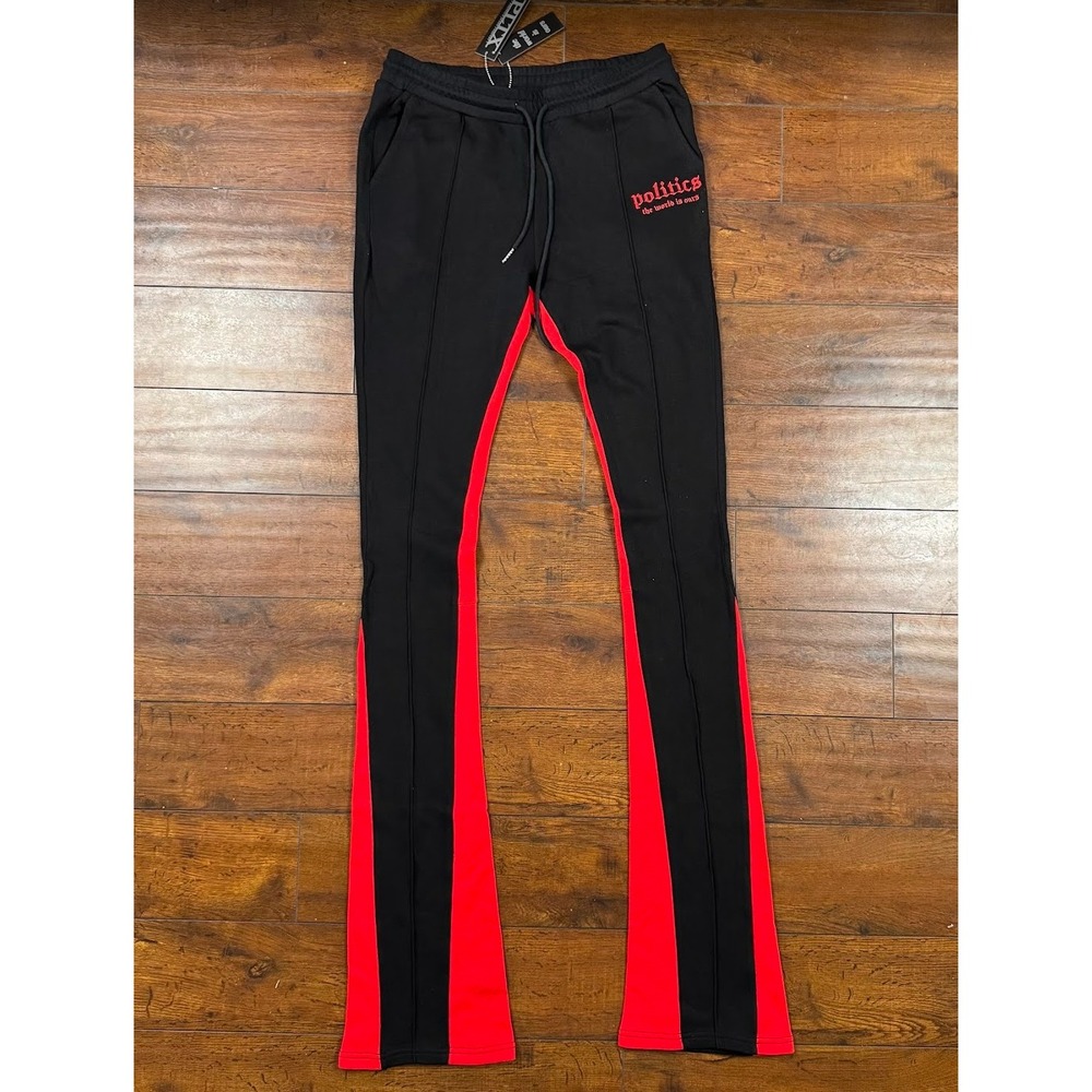 PLTKS Politics The World Is Ours Flare Track Pants Black Red Streetwear NWT L